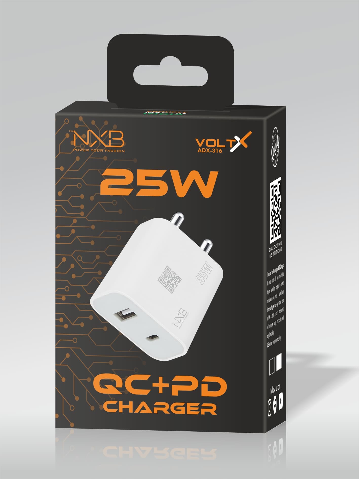 Volt-X 25W QC+PD Adaptor with C to I Cable image 1