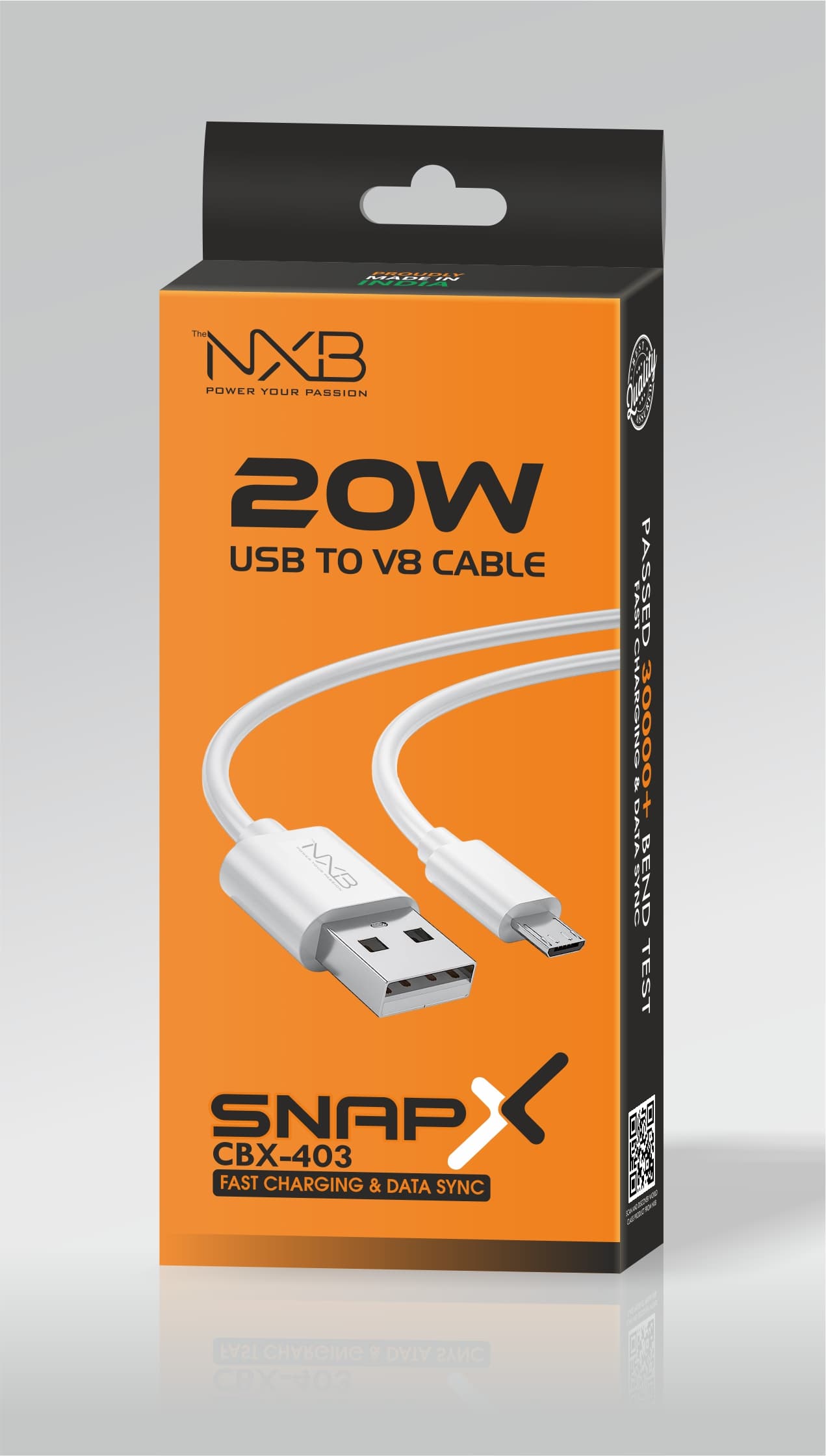 Snap-X 20W Data Cable USB to V8